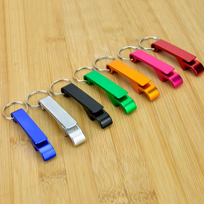 Mini-Flaschenöffner aus Aluminium mit Schlüsselring in verschiedenen Farben