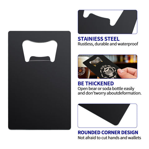 Schwarzer Edelstahl-Kartenflaschenöffner, angeboten mit 5,4 × 8,6 cm und 1,36 mm Stärke.